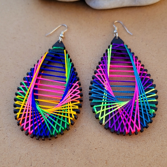 Earth Art hand crafted artisan Jewelry - Handmade Peruvian Earrings/ Boho, Gypsy, colorful earrings/ Wooden Earri…